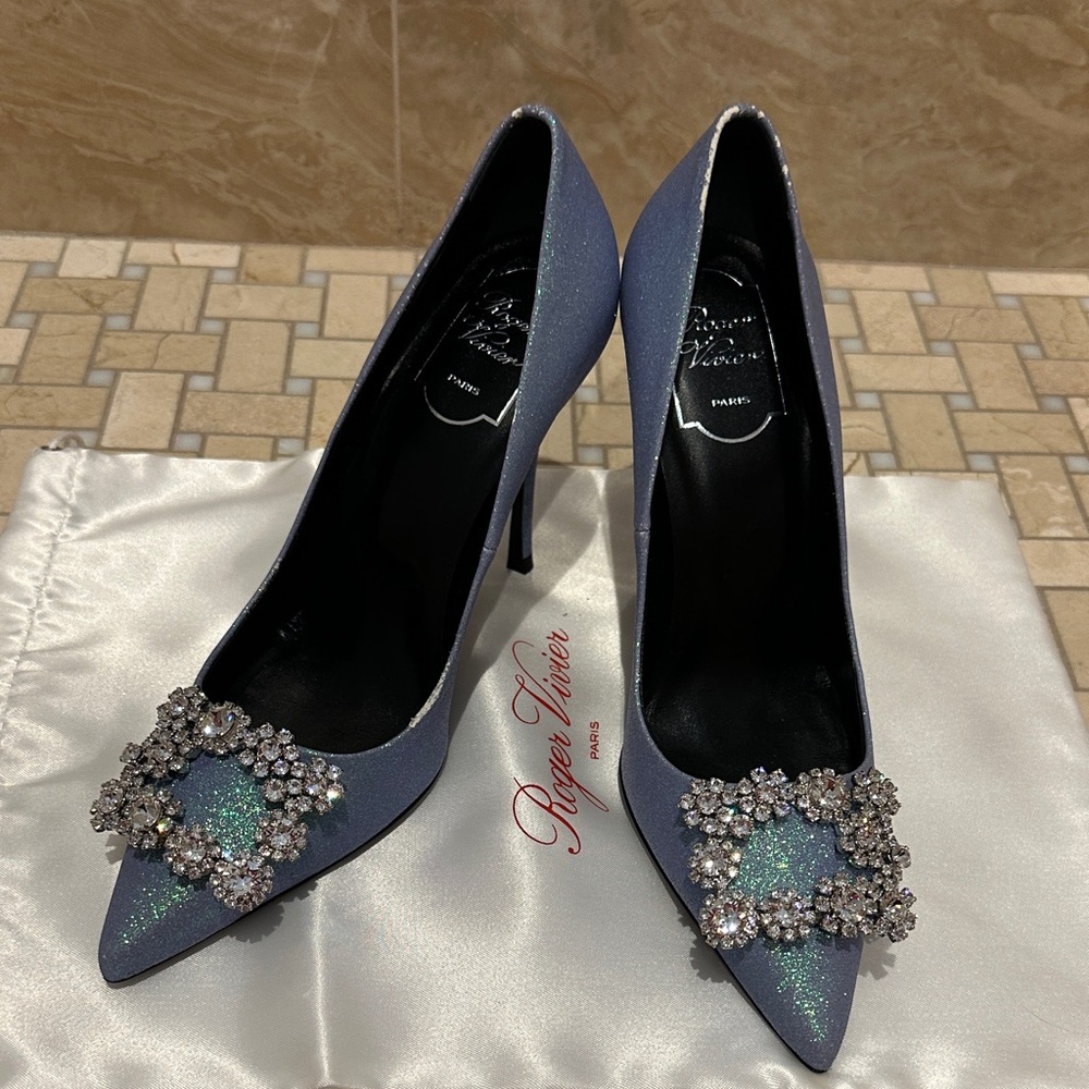 Roger Vivier Sparkling Blue Heels with Crystal Embellishments